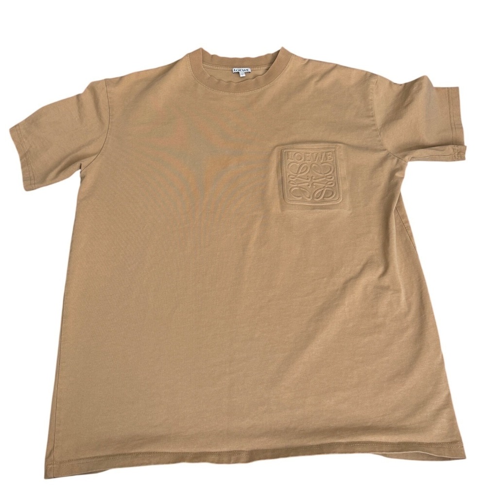 Loewe Embossed Anagram Pocket T-Shirt Tan Beige Cotton Mens Size M Portugal